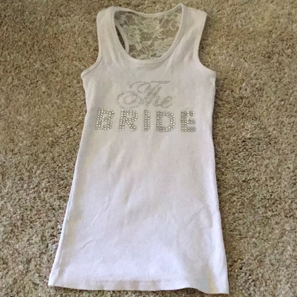 David's Bridal White Tank Top with Lace Back